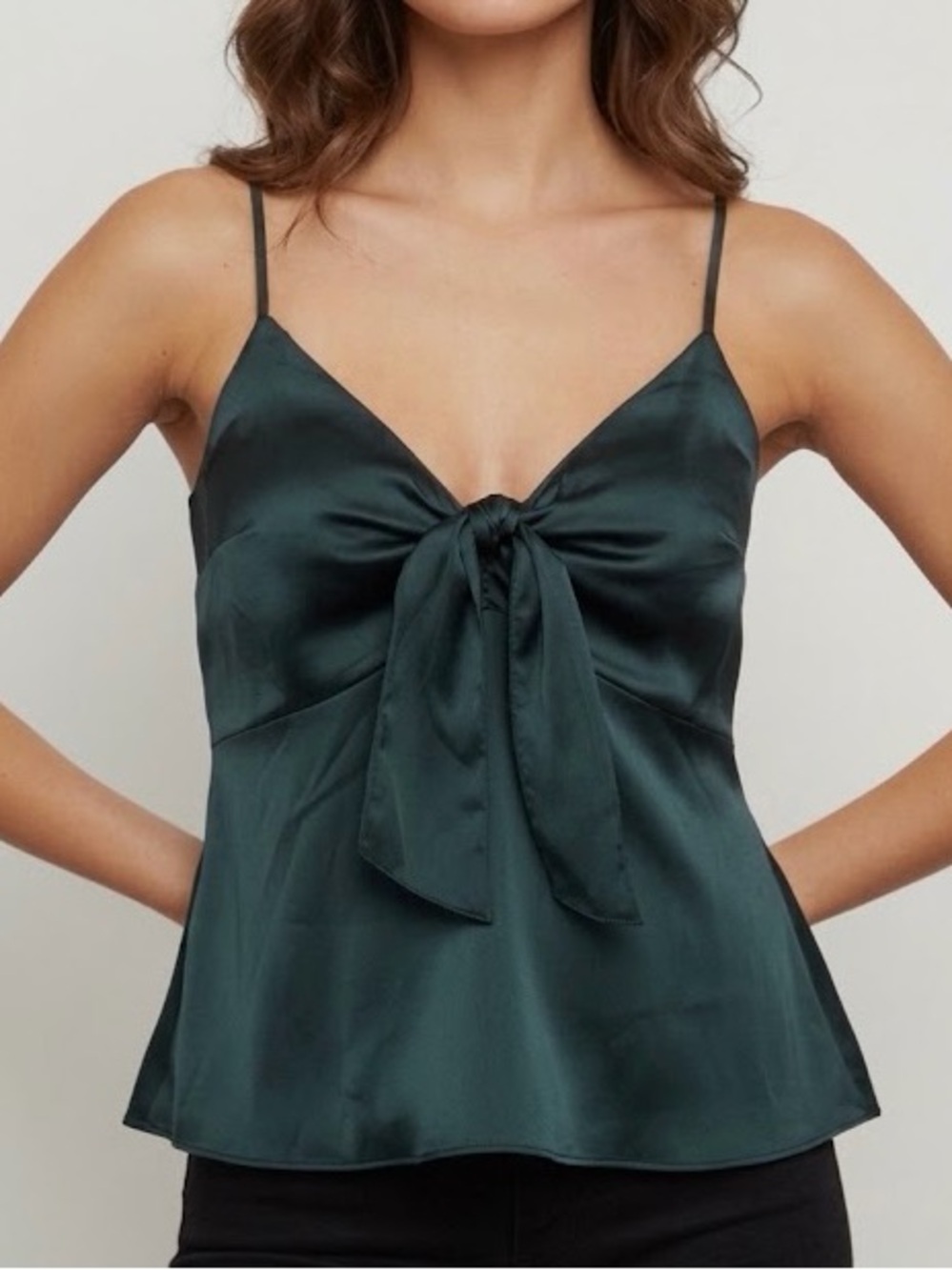 Abercrombie & Fitch Dark Teal Satin Tie-Front Camisole